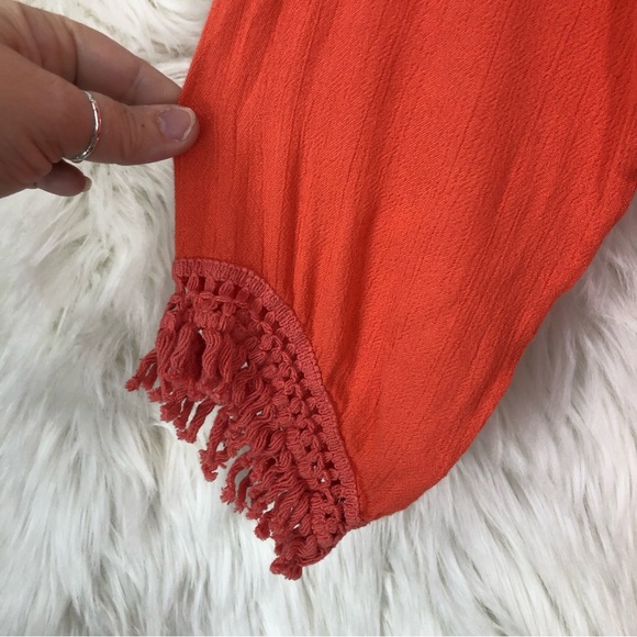 Ladies Orange Tunic w/Crochet Tassel Cuffs & Hem; Asymmetrical Hem; Embroidery M - Picture 2 of 8